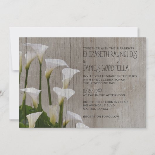 Rustic Calla Lillies Wedding Invitations Kaart (Voorkant)