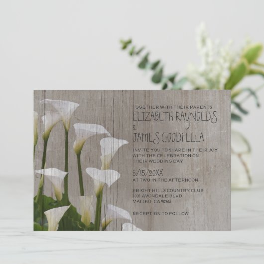 Rustic Calla Lillies Wedding Invitations Kaart (Staand voorkant)