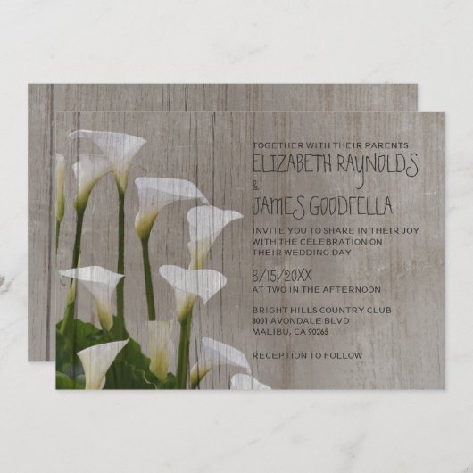 Rustic Calla Lillies Wedding Invitations Kaart (Voorkant / Achterkant)