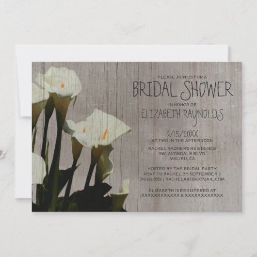 Rustic Calla Lily Bridal Shower Kaart (Voorkant)
