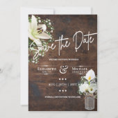 Rustic Calla Lily Save Date White Wood LeahG Kaart (Voorkant)