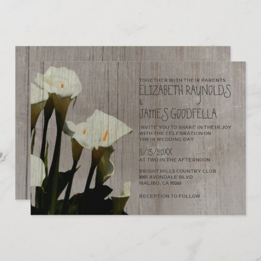 Rustic Calla Lily Wedding Invitations Kaart (Voorkant / Achterkant)