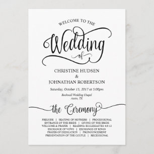 Rustic Calligraphy, Black font, Wedding Ceremony Programmakaart
