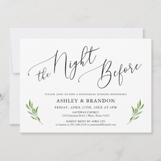Rustic Calligraphy Greenery Rehearsal Dinner Kaart (Voorkant)
