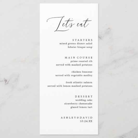 Rustic Calligraphy Let's Eat Wedding DinnerMenu Menu (Voorkant)