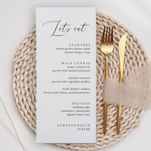 Rustic Calligraphy Let's Eat Wedding DinnerMenu Menu
