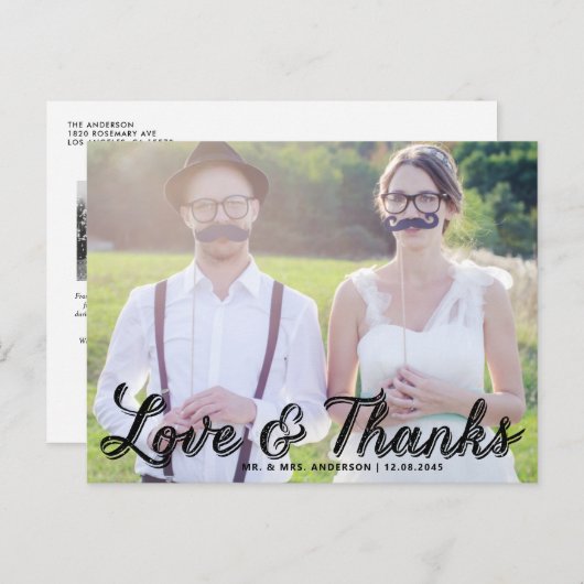 Rustic Calligraphy Wedding Bedankt Briefkaart (Voorkant / Achterkant)