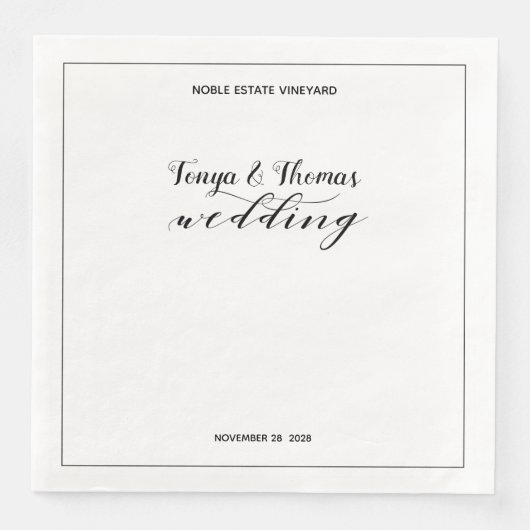 Rustic Calligraphy Wedding Dinner Square Napkins Servet (Voorkant)