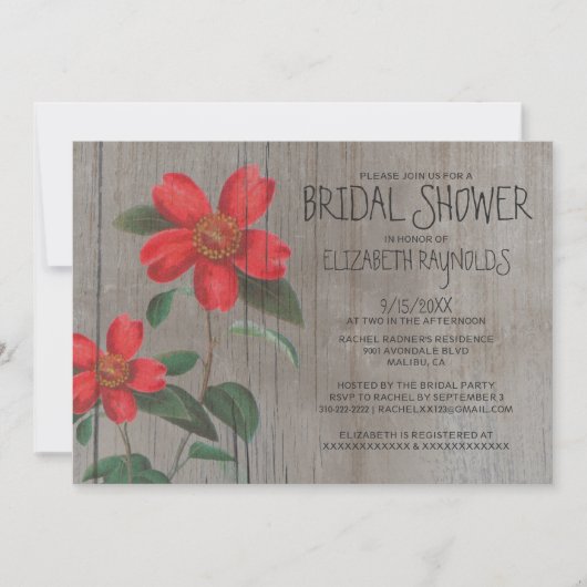 Rustic Camellia Bridal Shower Invitations Kaart (Voorkant)