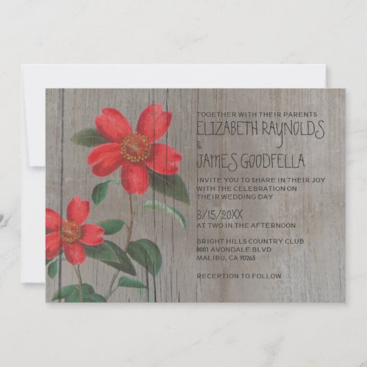 Rustic Camellia Wedding Invitations Kaart (Voorkant)