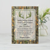 Rustic Camo Antler Wedding Invitation Kaart (Staand voorkant)