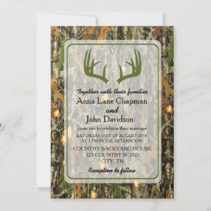 Rustic Camo Antler Wedding Invitation Kaart