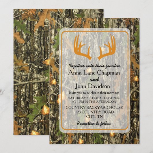 Rustic Camo Antler Wedding Invitation Kaart (Voorkant / Achterkant)
