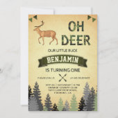 Rustic Camo Deer Hunting First Birthday Invitation Kaart (Voorkant)