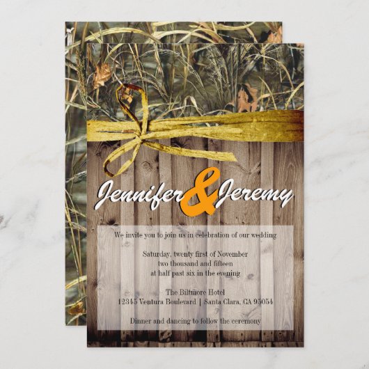 Rustic Camo en Twine Wedding Invitation Kaart (Voorkant / Achterkant)