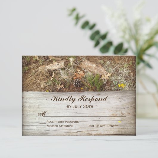 Rustic Camo en Wood Country Wedding RSVP-kaarten RSVP Kaartje (Staand voorkant)