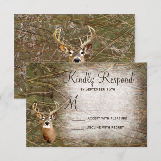Rustic Camo Hunting Deer Antlers Weddenschap RSVP Kaartje (Voorkant / Achterkant)