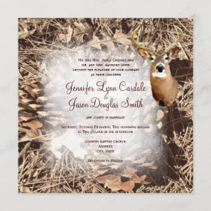 Rustic Camo Hunting Deer Antlers Wedding Invites Kaart