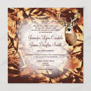 Rustic Camo Hunting Deer Antlers Wedding Invites Kaart