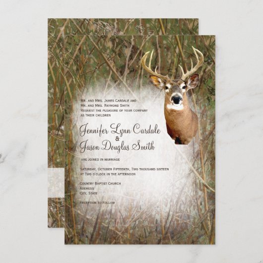 Rustic Camo Hunting Deer Antlers Wedding Invites Kaart (Voorkant / Achterkant)