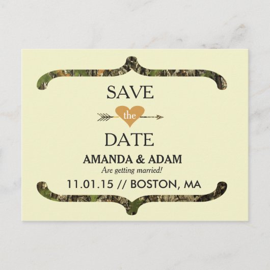 Rustic Camo Save the Date Briefkaart Aankondiging (Voorkant)