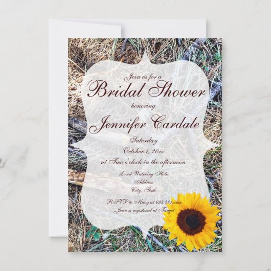 Rustic Camo Sunflower Bridal Shower Invitations Kaart (Achterkant)