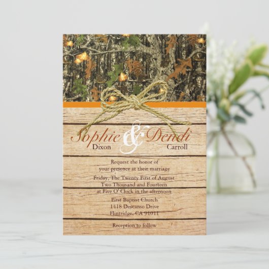 Rustic Camo Wedding Invitation Kaart (Staand voorkant)
