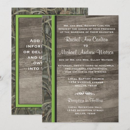 Rustic Camo Wedding Invitations Kaart (Voorkant / Achterkant)
