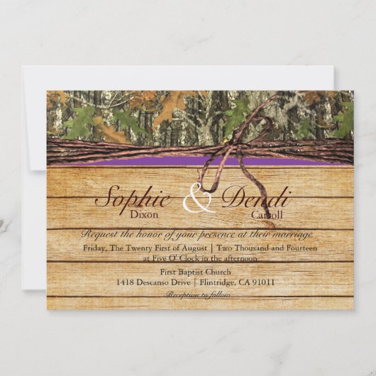 Rustic Camo Wood Wedding Uitnodiging (Voorkant)