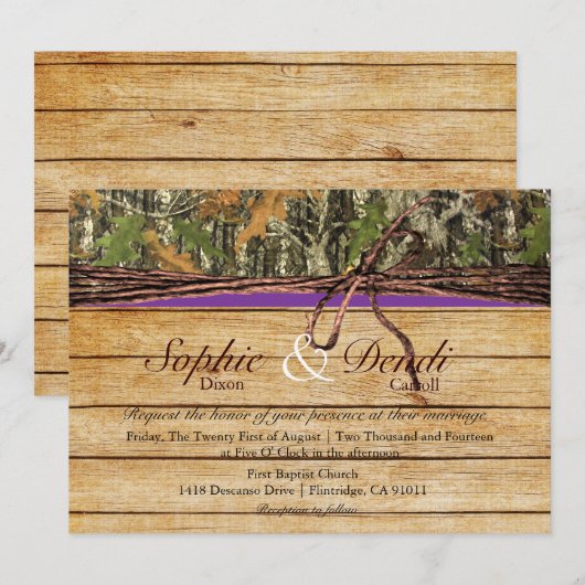 Rustic Camo Wood Wedding Uitnodiging (Voorkant / Achterkant)