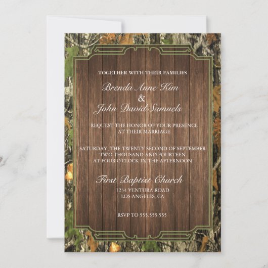 Rustic Camo Wood Wedding Uitnodiging (Voorkant)
