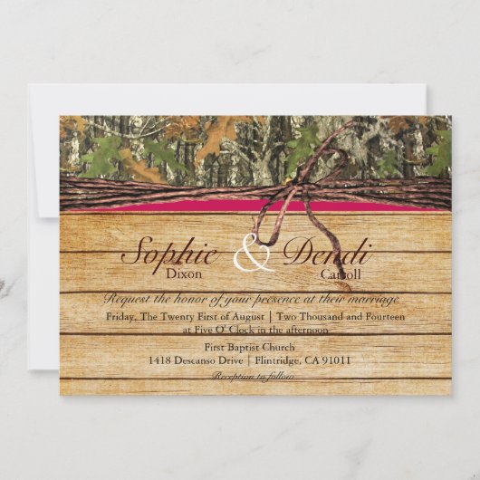 Rustic Camo Wood Wedding Uitnodiging (Voorkant)