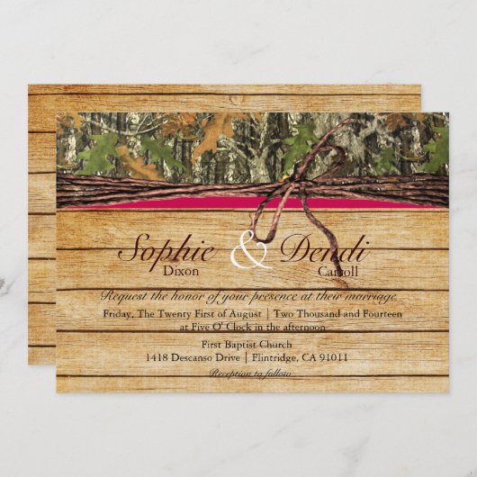 Rustic Camo Wood Wedding Uitnodiging (Voorkant / Achterkant)