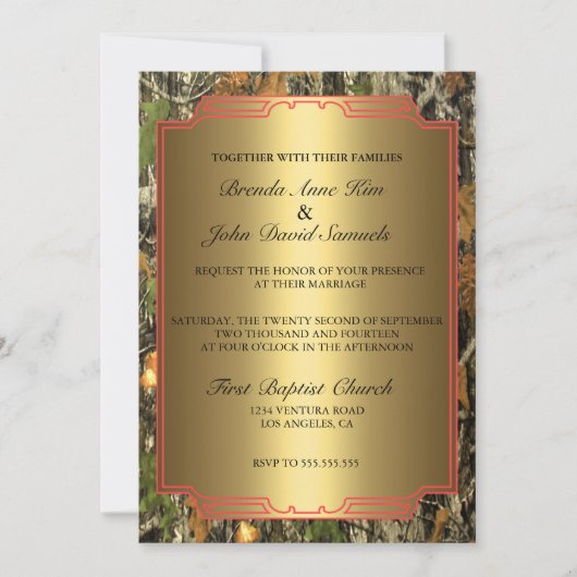 Rustic Camo Wood Wedding Uitnodiging (Voorkant)
