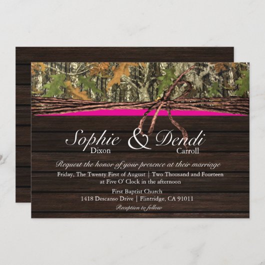 Rustic Camo Wood Wedding Uitnodiging (Voorkant / Achterkant)