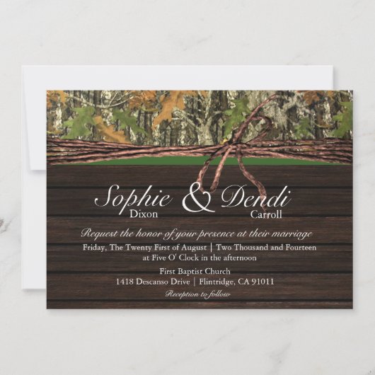 Rustic Camo Wood Wedding Uitnodiging (Voorkant)
