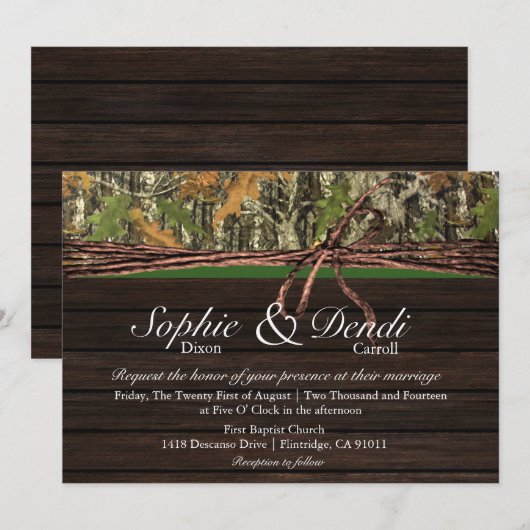 Rustic Camo Wood Wedding Uitnodiging (Voorkant / Achterkant)