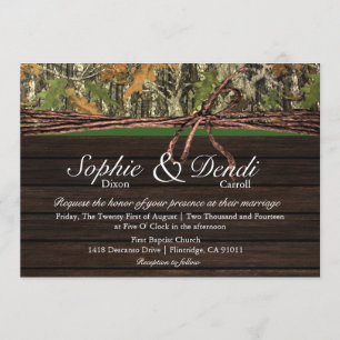 Rustic Camo Wood Wedding Uitnodiging