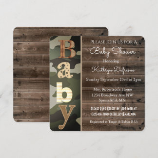 Rustic Camouflage Baby shower Uitnodiging
