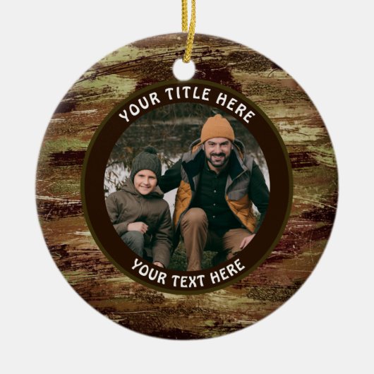 Rustic Camouflage Foto gepersonaliseerd Keramisch Ornament (Voorkant)