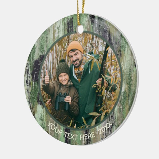 Rustic Camouflage Fotonaam Keramisch Ornament (Links)