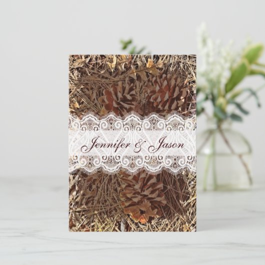 Rustic Camouflage Lace Wedding Invitations Kaart (Staand voorkant)