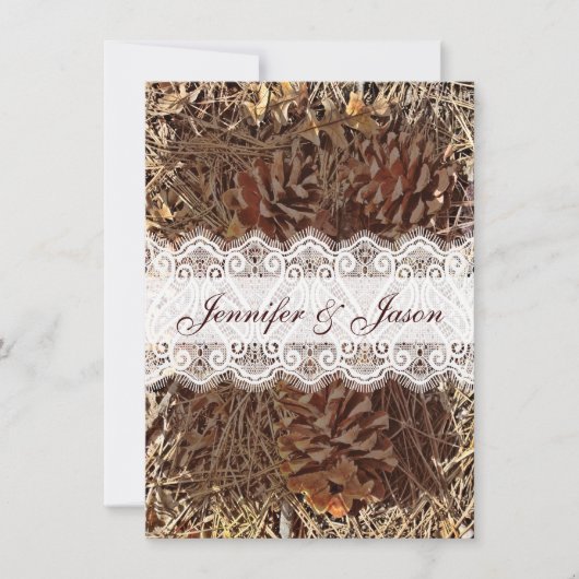 Rustic Camouflage Lace Wedding Invitations Kaart (Voorkant)
