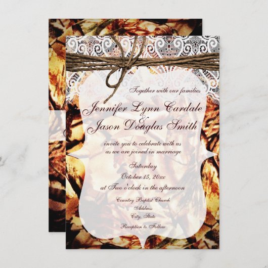 Rustic Camouflage Lace Wedding Invitations Kaart (Voorkant / Achterkant)