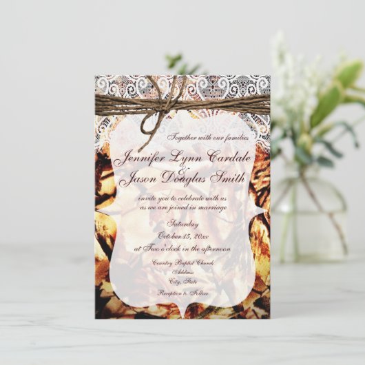 Rustic Camouflage Lace Wedding Invitations Kaart (Staand voorkant)