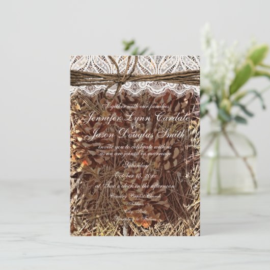 Rustic Camouflage Lace Wedding Invitations Kaart (Staand voorkant)