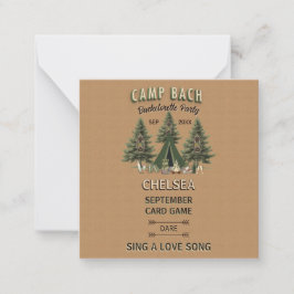 Rustic Camp Bach vrijgezellenfeest durf spel Notitiekaartje
