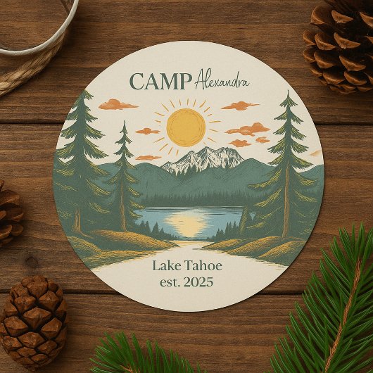 Rustic Camp Weekend Retreat Bachelorette Ronde Sticker