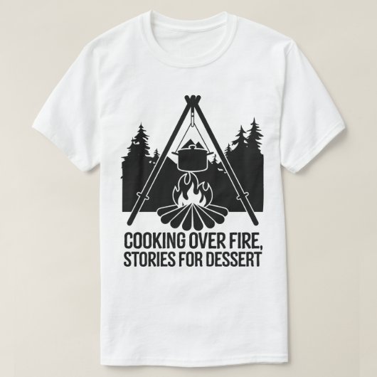 Rustic Campfire Cooking Under Pine Forest Night T-shirt (Design voorkant)