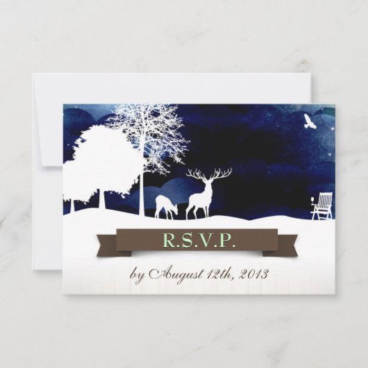 Rustic Campground Wedding RSVP met Deer en Trees Kaartje (Voorkant)